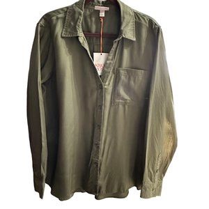 Knox Rose NWT women's size XL army green long sleeve button front v neck top